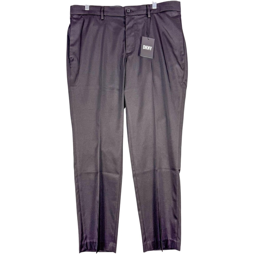 DKNY Dress Pants Mens 34 Black Stretch Skinny Fit Flat Front 36x29 NEW $70